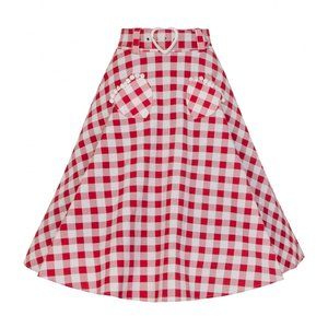 Collectif 50s Violetta Hearts Gingham Swing Skirt in Red without belt